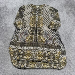 Fig And Flower Paisley Boho Mini Shift Dress Womens Medium 3/4 Sleeve Henley